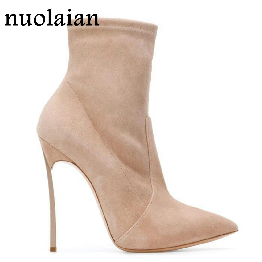

Womens Suede Leather Platform Boots Ladies Thin Heels Ankle Boots Woman High Heel Winer Shoes Snow Sock Boot Women Shoe