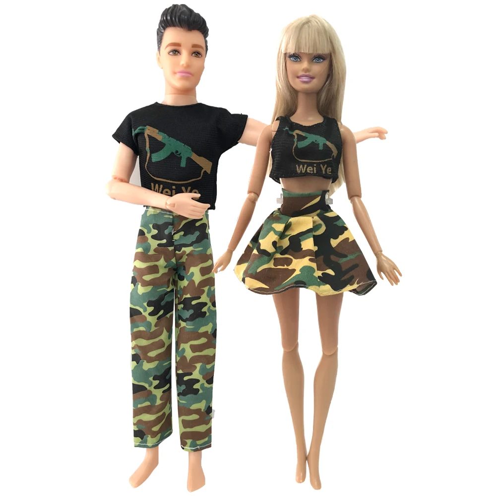 NK 2 Pcs /Set Daily Casual Couple Dress For Barbie Doll Accessories Best Boy Girl Couple Birthday Gift Toy For Ken Doll 004B 6X