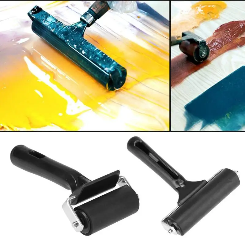 Buy Black Rubber Roller Brush Handle DIY Craft Tools Brayer Rubber Roller Paint