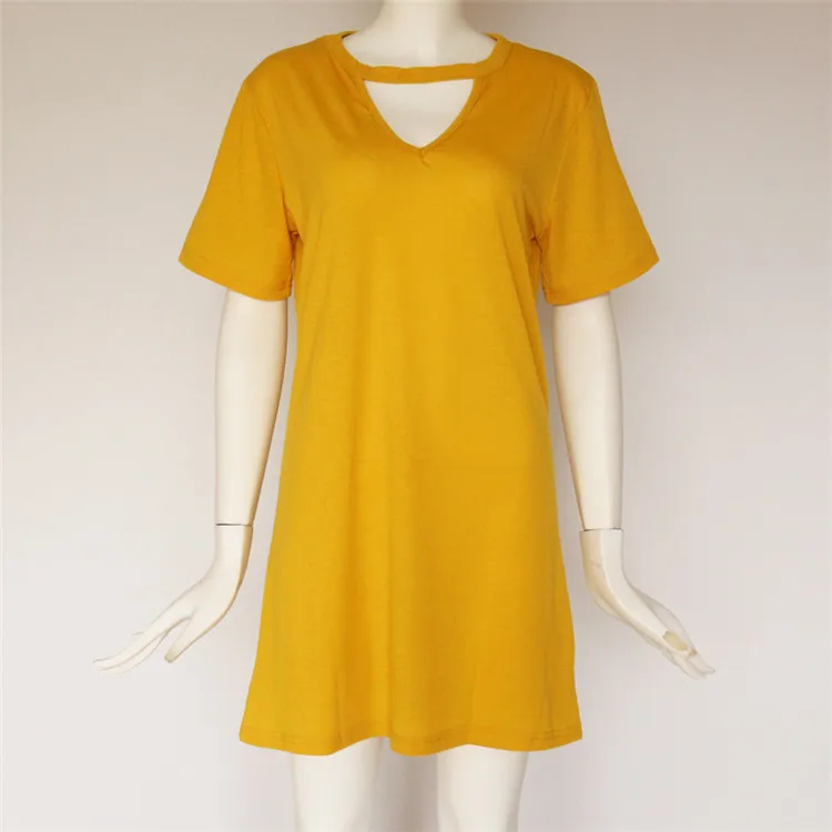 Europe and the United States fashion sexy 2017 Hot new V neck collar hollow short sleeve dress T-shirt dress 11 colors (9)