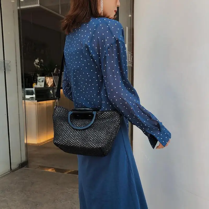 Fashion Straw Woven Totes Shoulder Messenger Handbags Casual Women Summer Beach Crossbody Top-handle Bags New