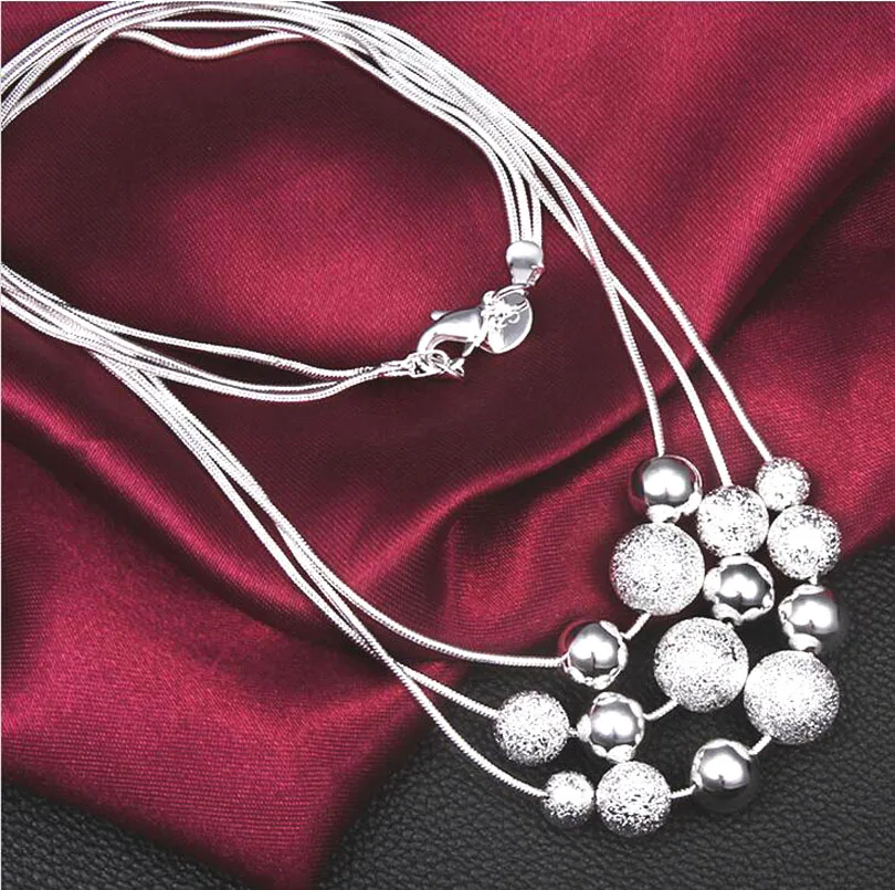 

925 sterling silver jewelry three lines bead necklace statement fashion vitage pendant silver chain necklace factory price X07