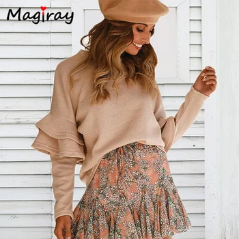 

Magry Fashion Ruffle Long Sleeve Sweatshirt Women 2020 Korean Elegant Chic Autumn Winter Knit Party Pullover Hoodies Female Top