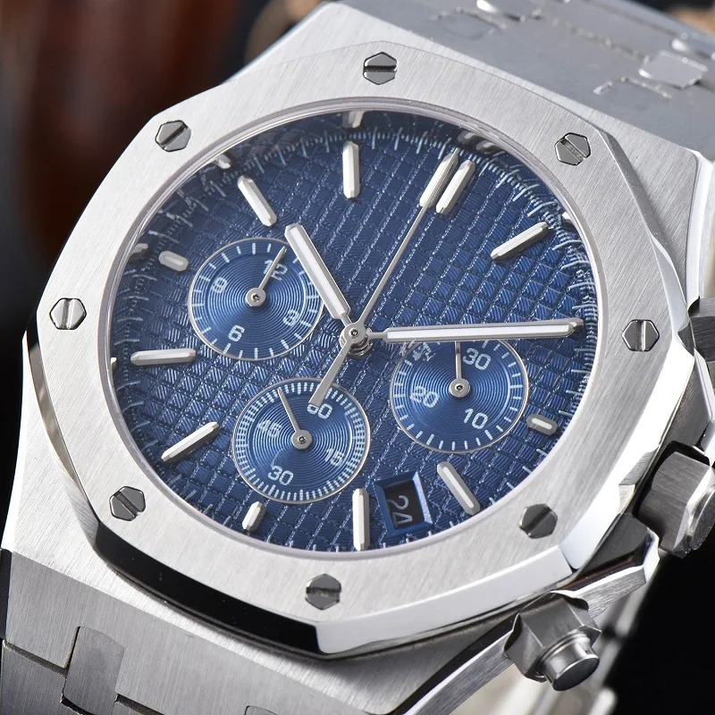 

41mm Luxury Chronograph Date Watches Men Stainless Steel Waterproof Luminous Multifunctional quartz meter movement Watch Men