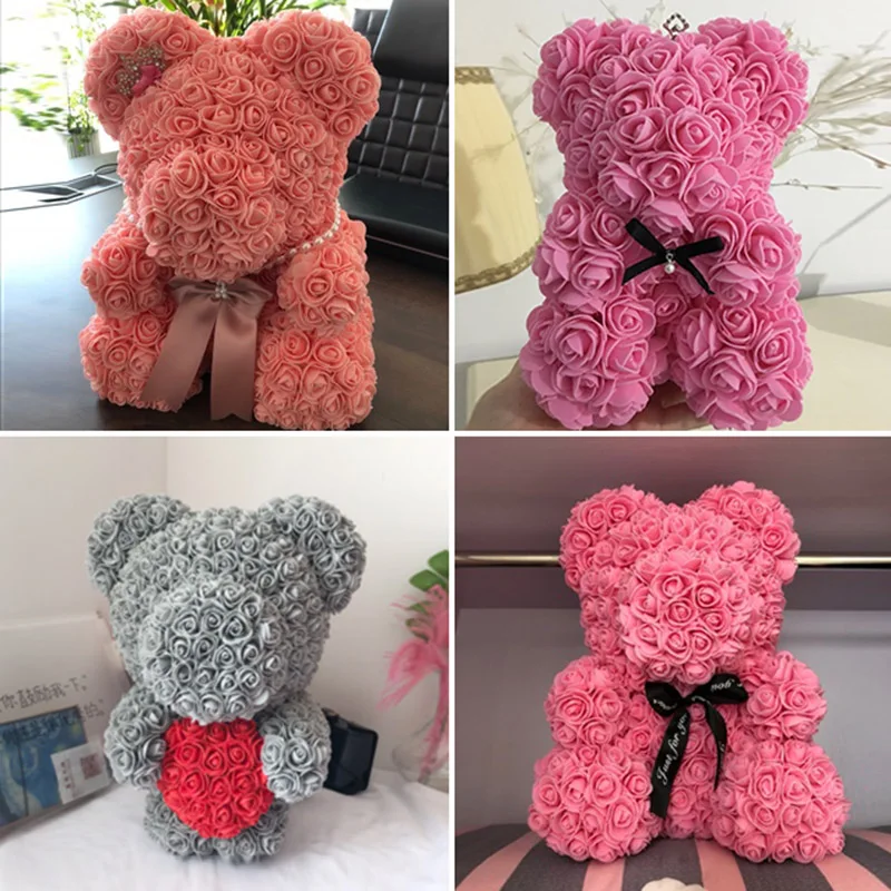 

Artificial Rose Flower Foam Bear Shape Foam Flower Head DIY Craft Birthday Party Decoration Valentine's Day Gift Ribbon Decorati