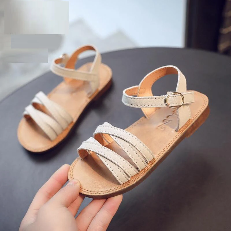 

Girls Sandals Shoes 2019 New Summer Fashion Cross Sandals Non-Slip Princess Baby Flat PU Leather Shoes EU Size 21-35