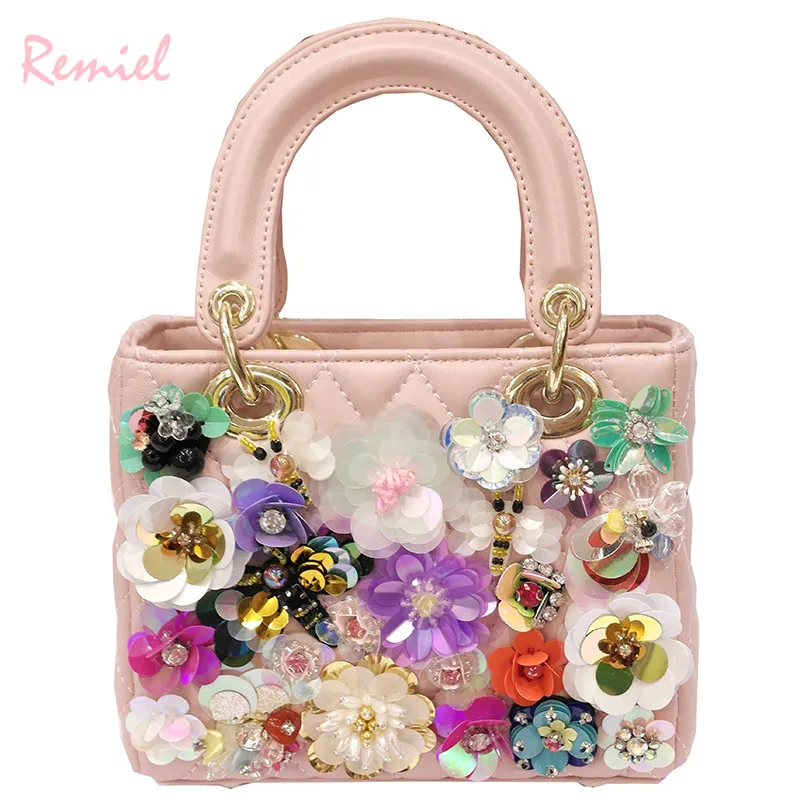 

2019 Spring Fashion New Tote bag Quality PU Leather Women's Designer Handbag Hand-studded Pearl Flower Shoulder Messenger Bags