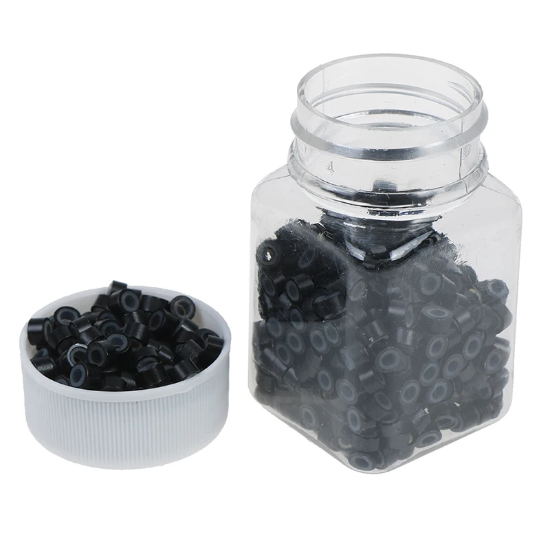1000 pcs 5mm silicon lined Micro Links Rings Beads Hair Feather Extensions 6 Colors Optional