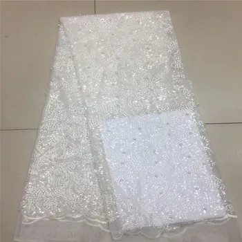 

Lace Fabric 2018 High Quality Lace Wedding african lace fabric Beads+Sequins Embroidered Dubai Guipure Cord Lace Fabrics QC354