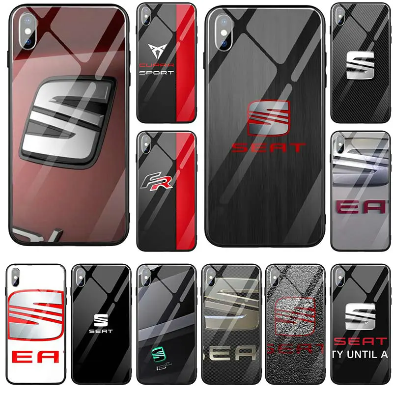 

Hot Fashion Car Seat Logo Cover for iPhone 5 5S SE 6 6S 7 8 Plus X XR XS Max Cover PC TPU Tempered Glass Phone Cases Back Shell