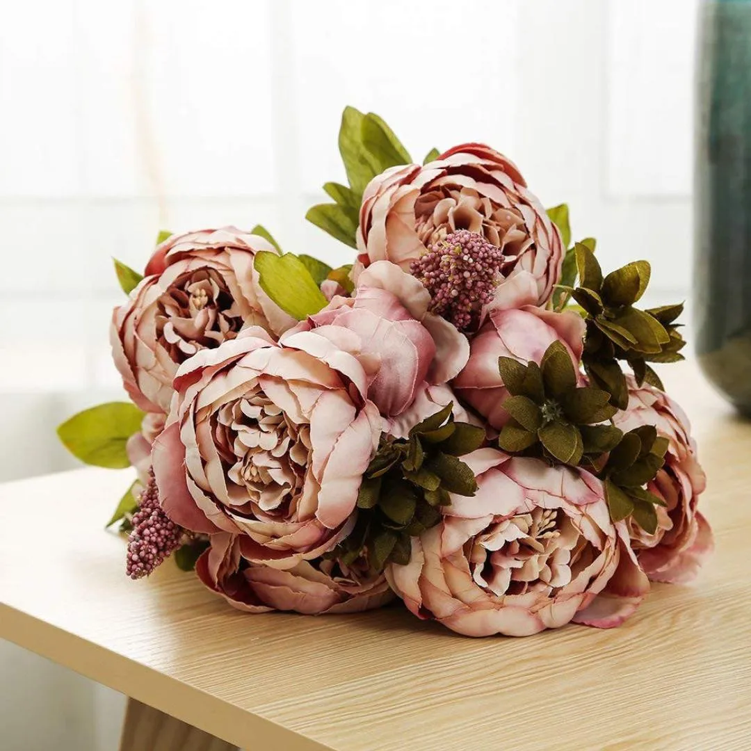 

1 Bouquet Vintage Artificial Peony Silk Flowers Bouquet for Decoration figurines marvel miniatures garden terrarium