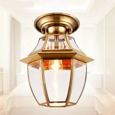 Домашняя 1 шт. большая Ретро медная Входная лампа стеклянный абажур подвесной кухонный светильник для балкона коридора крыльца лампа люстры Para Sala
