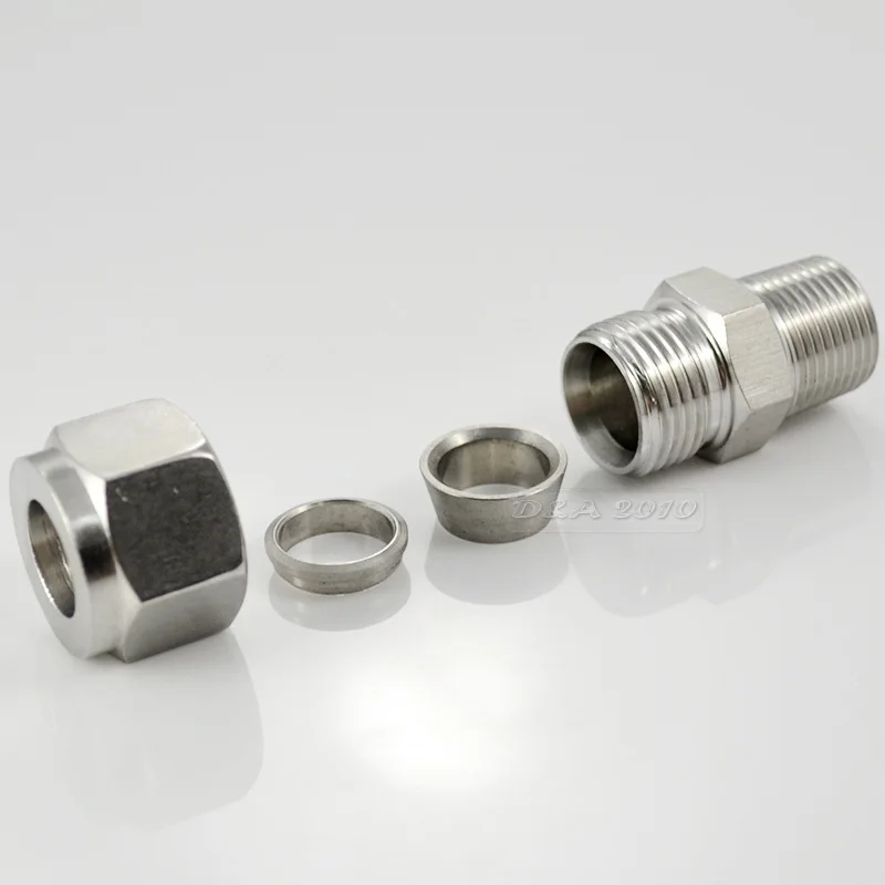 3/8" NPT x6MM Double Ferrule Tube Fitting Male Connector NPT Stainless Steel 304 