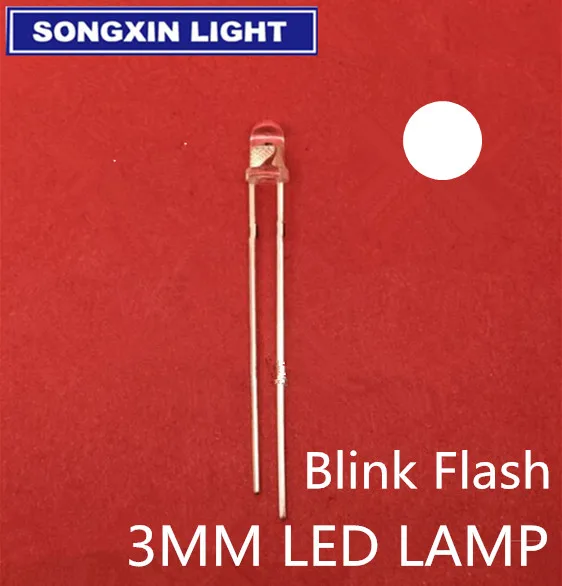 1000 шт. 3 мм светодиодный мигающий белый прозрачный мигающий светильник-диод мигающий светодиодный Диод DIP 3 мм 1,5 Гц(90-96 циклов/мин