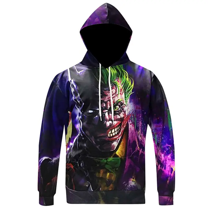 3D Novelty Funny Men Sweatshirt Hooded Hoodie Print Fierce Face Joker
