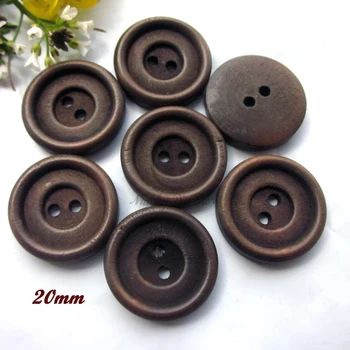 

144pcs 20mm 2 holes brown thin edge wood buttons for clothing home textiles decoration wooden sewing buttons supplies