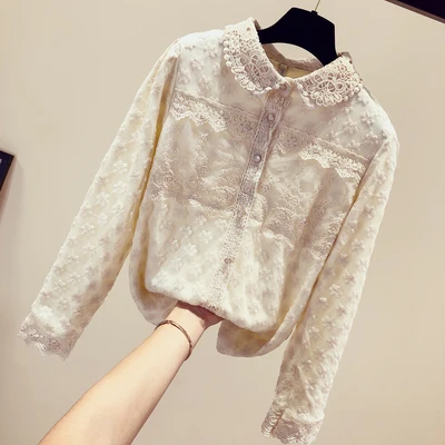 

With Velvet Inside Lace Shirt 7 Styles Velvet Shirt Preppy Style Women Long Sleeve Shirts Casual Black Blouse Lolita Blouse
