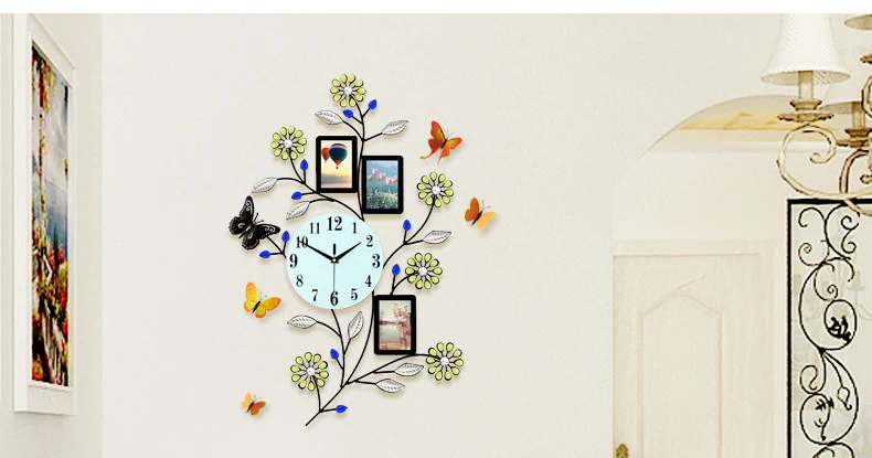 Цветок хрустальные настенные часы современный дизайн Павлин 3D большие часы настенные часы кухня спальня домашний декор с фоторамкой