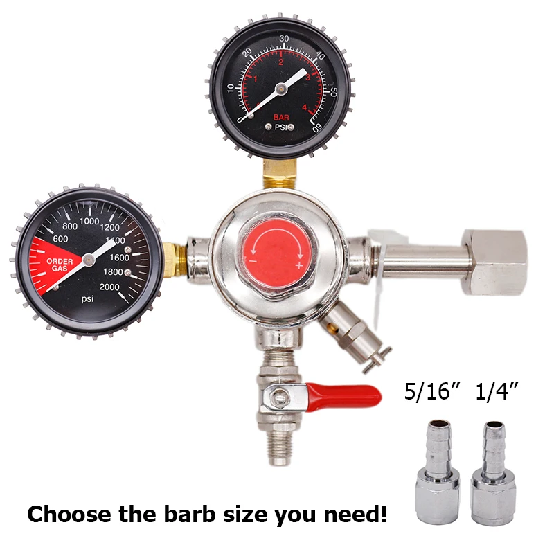 

HomebrewCO2 Keg Pressure Regulator for Draft Beer Kegerators Dual Gauge w/ CGA320/W21.8 Inlet & Safety Pressure Relief Valve