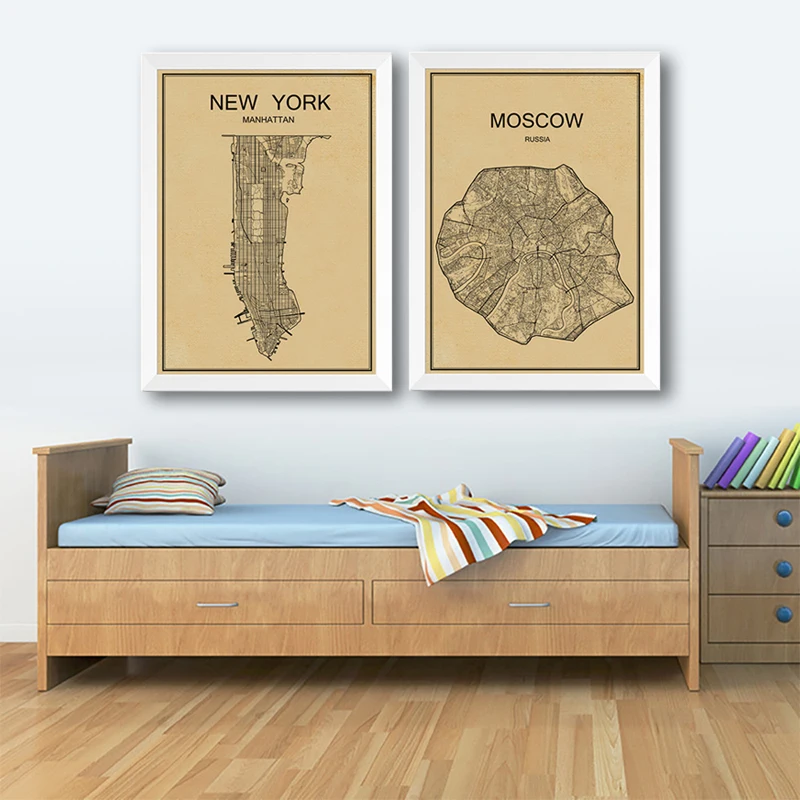 

Retro poster cafe decoration CITY World map poster world famous abstract Coated paper print bar pub living room painting 42x30cm