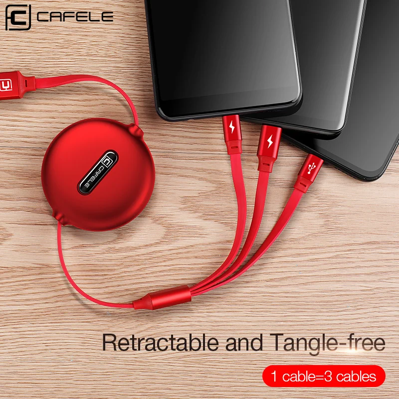 CAFELE 3 in 1 Retractable USB Cable charger Micro Type C 8 Pin USB cable for iPhone samsung huawei xiaomi Data Sync USB Cable