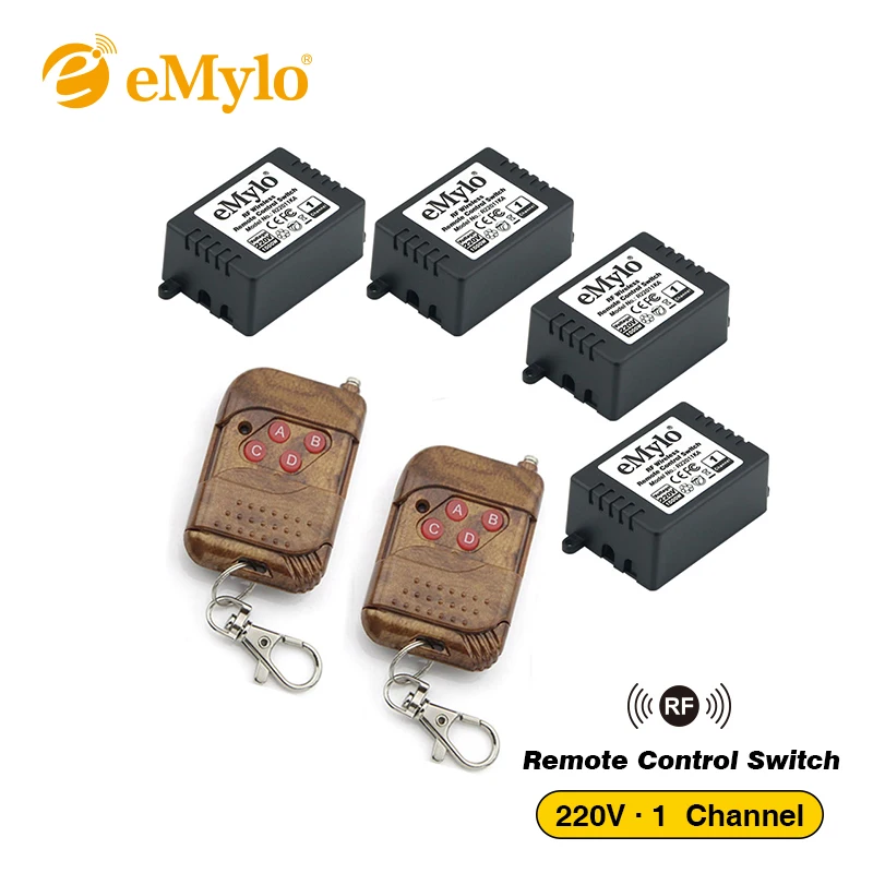 EMylo RF переключатель переменного тока 220V 1000W 230V 240V 4 кнопки передатчик & 4X 1 канал