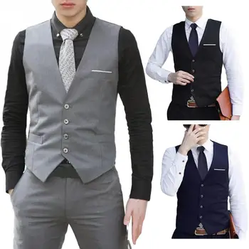 

High Quality Men's Fashion Formal Business Daily wear Waistcoat Vest Suit Slim Fit Tuxedo Casual V neck Coat Gilet