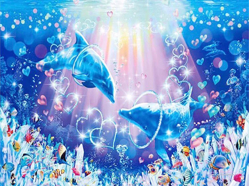 5D DIY Diamond Embroidery Sea Animal World Dolphin Love Heart Diamond Painting Cross Stitch Full Square Drill Mosaic Home Decor 