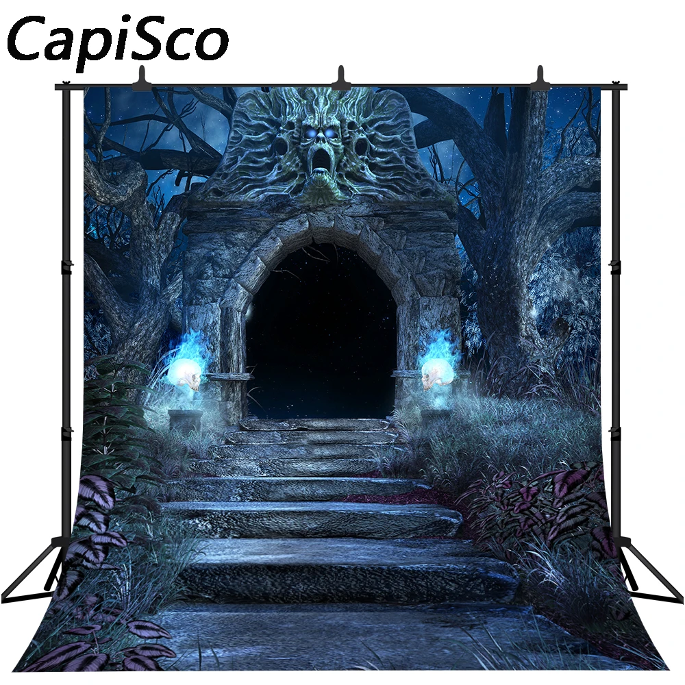 

Capisco Horrible Arch Door Photography Backdrop ghost Trees Night Halloween Party Photo Background studio photocall shoot prop