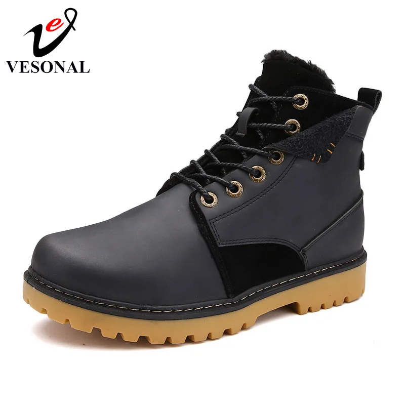VESONAL 2018 Winter Fashion With Fur Warm Snow Boots For Men Male