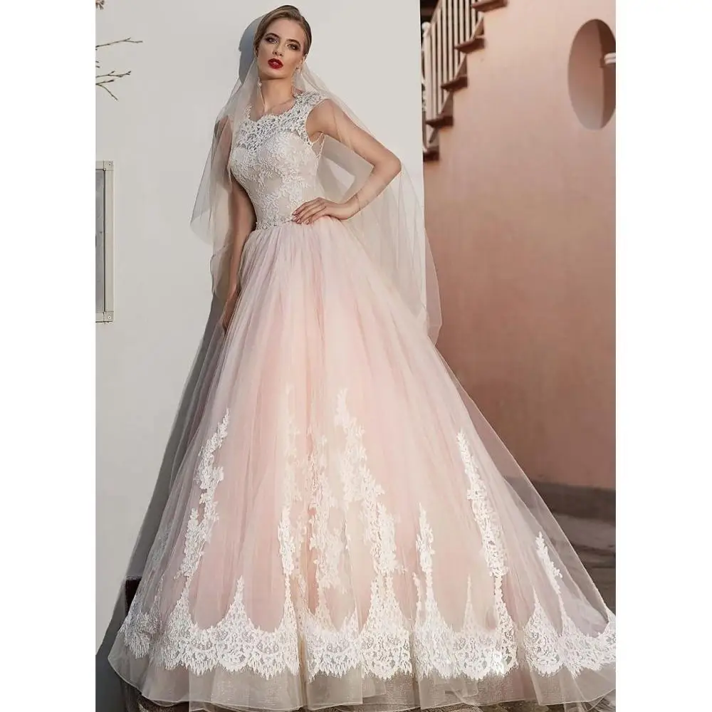 『Cheap!!!』- New Arrival Pink Princess Wedding Dress Lace Up Back
Exquisite Lace Applique Custom Made Country Garden Floor Length Bridal
Gown