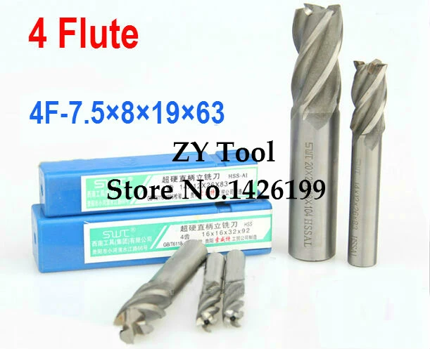 

10pcs/set 7.5MM 4 Flute HSS&Aluminium endmill milling cutter CNC Bit Milling Machine tools Cutting tools.Lathe Tool,router bit
