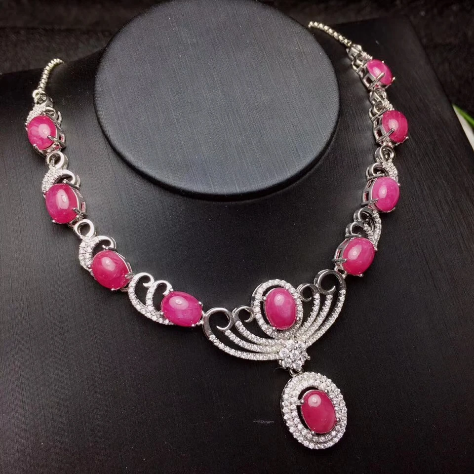 Collier pendentif en rubis rouge naturel S925 argent collier de pierres précieuses naturelles colli
