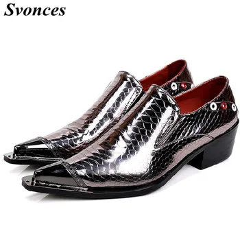 

Silver Snake Men Shoes Leather Genuine Italian Design Pointed Toe Dress Shoes Classic Formal Oxford Shoes For Male Wedding