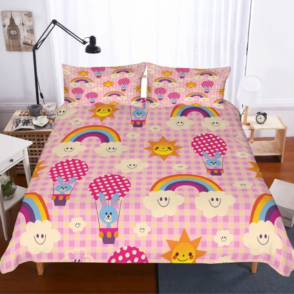 Cartoon Rainbow Kids Microfiber Bedding Set Duvet Cover Set Animals 3D Print Bed Linen Set Pillowcase Twin Full Queen Bedclothes