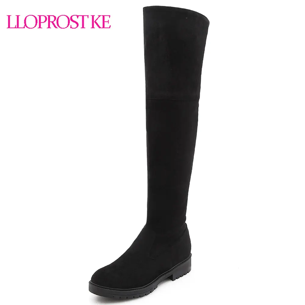 

Lloprost ke 2018 new women long boots fashion black knee high boots square heels boots solid color autumn winter boots D140