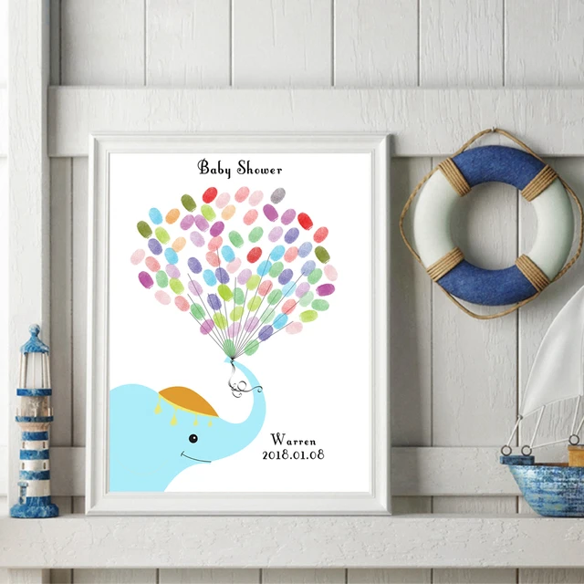 Blue Cartoon Elephant Diy Fingerprint Signature Guest Book For Baby Blue Cartoon Elephant Diy Fingerprint Signature Guest Book For Baby