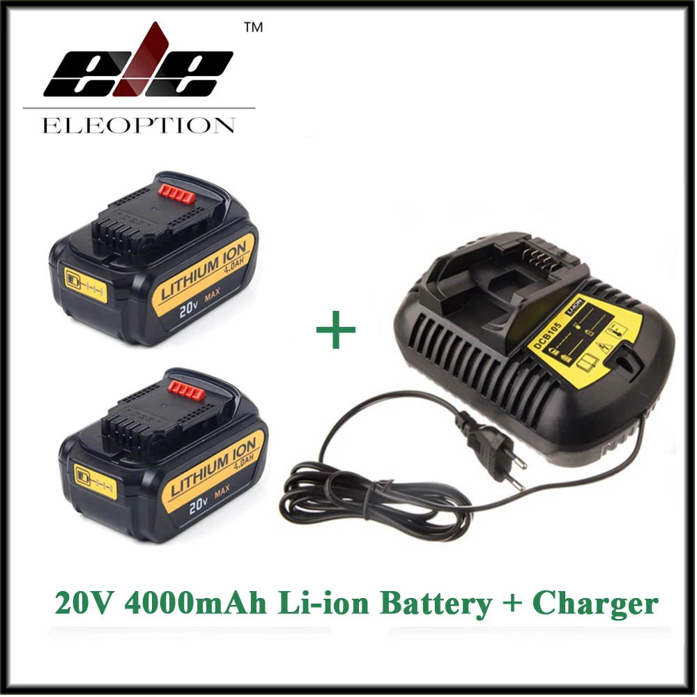 

Eleoption 20V 4000mAh Replacement Power Tools 2 Batteries for DCB181 DCB182 DCD780 DCD785 DCD795 And Charger