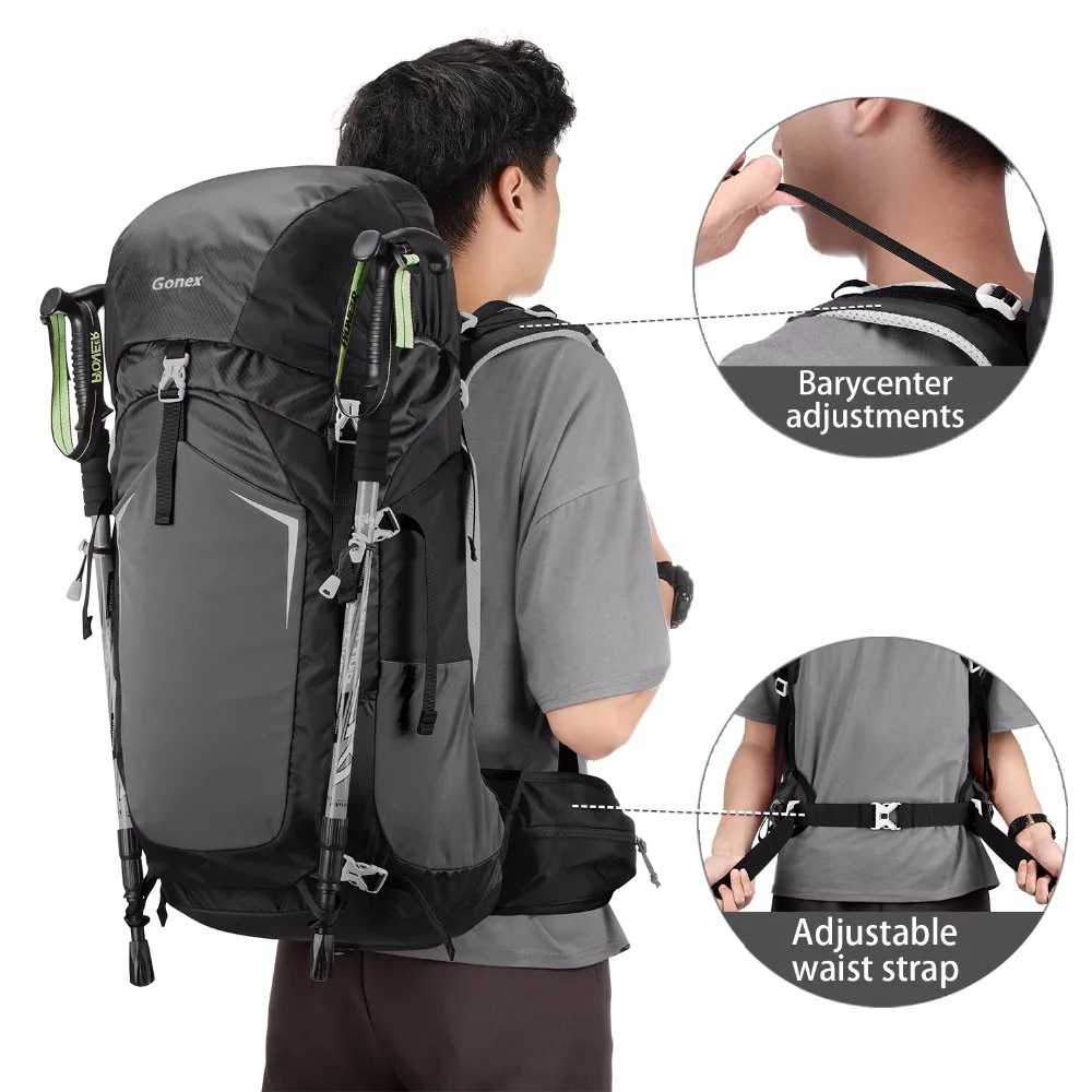 

Gonex 55L Man Hiking Backpack Travel Outdoor Climbing Camping Mountaineering Trekking Bag with Waterproof Rain Cover YKK Zippers