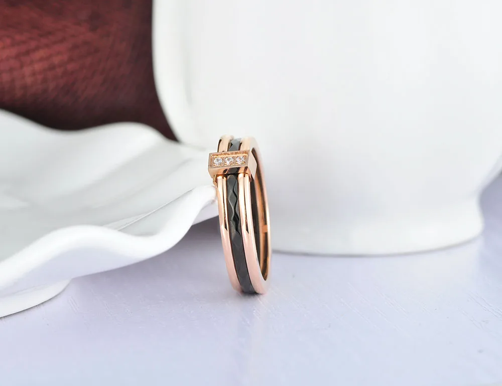 Модный aenine Mosaic CZ Кристалл розовое золото цвет обручальные кольца ювелирные изделия из нержавеющей стали обручальные кольца для женщин Anneau AR18001