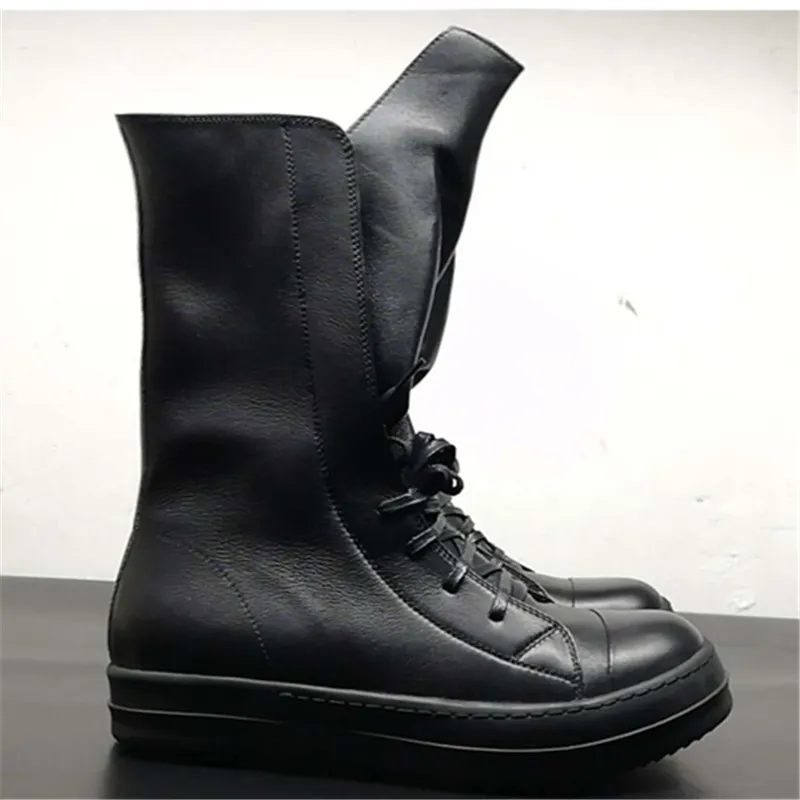 

high top genuine leather flat leisure trainer boots rock hip hop high street personalized shoes