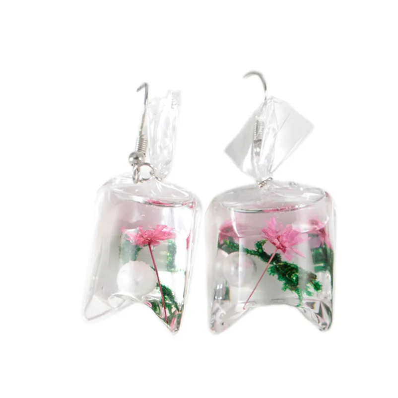2018 Trendry Earrings for Women Creative transparent conch earrings resin flower ear pendant Jewelry for gift Brincos J05#N (2)