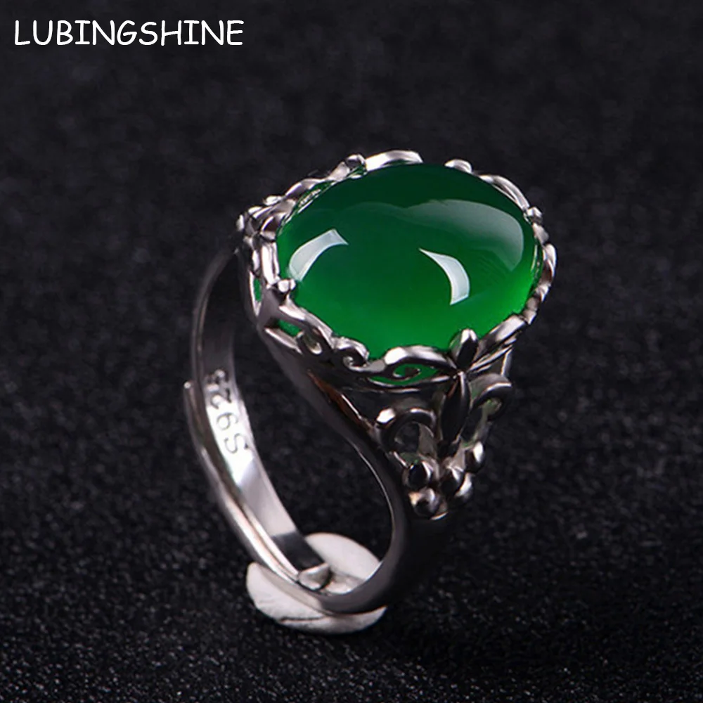 

LUBINGSHINE Wedding Party Rings Woman Green Faux Stone Oval Finger Open Ring Female Adjustable Jewelry Christmas Gifts bague