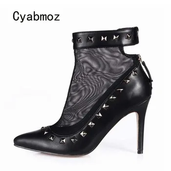 

Cyabmoz High Heels Women Ankle Boots Shoes Woman Rivet Pointed Toe Breathable Party Club Shoes Zapatillas Botas Zapatos Mujer