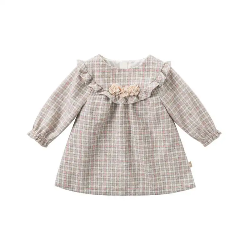 DBZ8406 dave bella/осеннее модное платье в клетку для маленьких девочек детское платье для дня рождения детское шерстяное платье для малышей - Цвет: khaki plaid