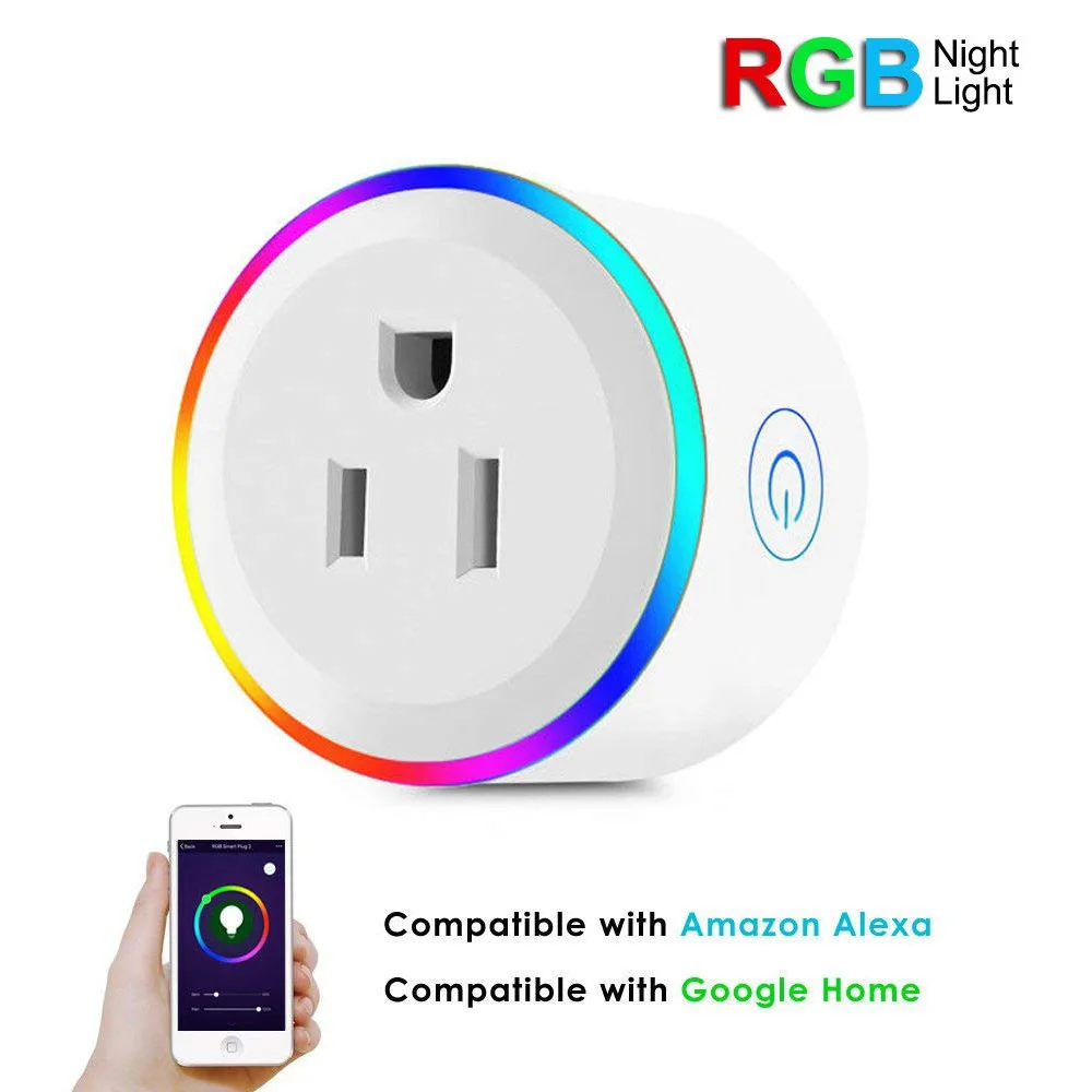 Smart США Великобритания ЕС Plug Wi-Fi управление таймер розетка с выключателем Smart Outlet RGB светодиодный свет голос управление работать с Alexa Google IFTTT