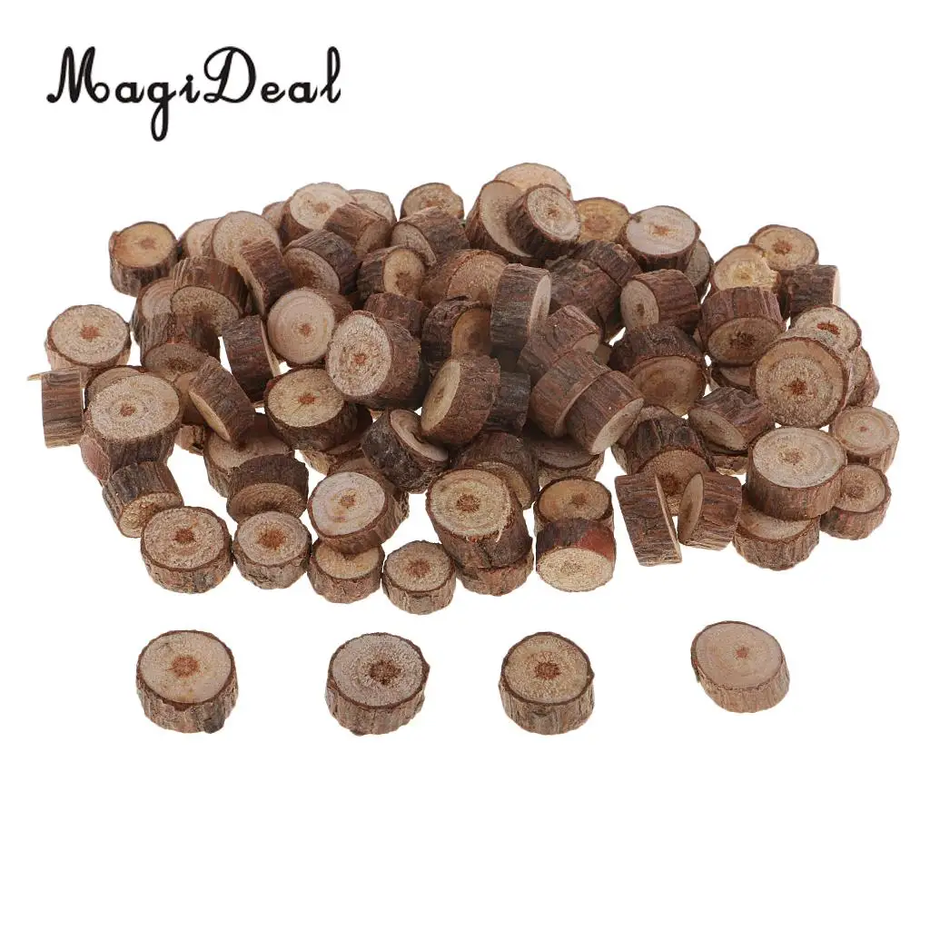 100pcs 5-10mm Natural Pine Wood Slices Logs Discs for DIY Crafts Wood Tree Rustic Wedding Decoration Wooden Pile Ornaments