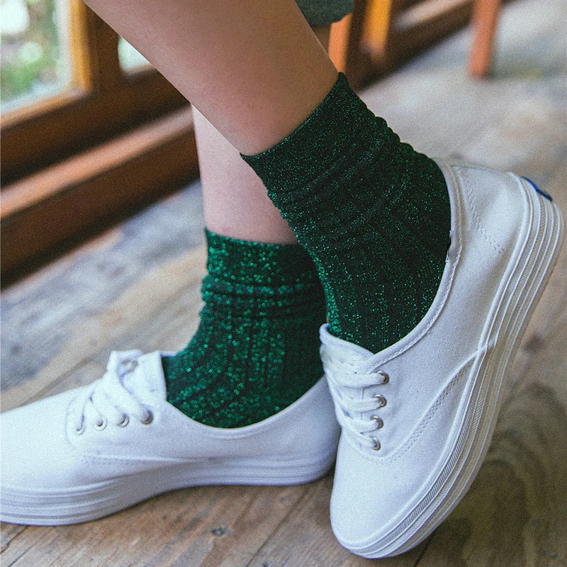 

Latest Fashion Cool Shiny Silver Silk Women Socks Spring Autumn Trendy Bling Bling Glitter Socks Hot Sale Shine Sparkling Socks