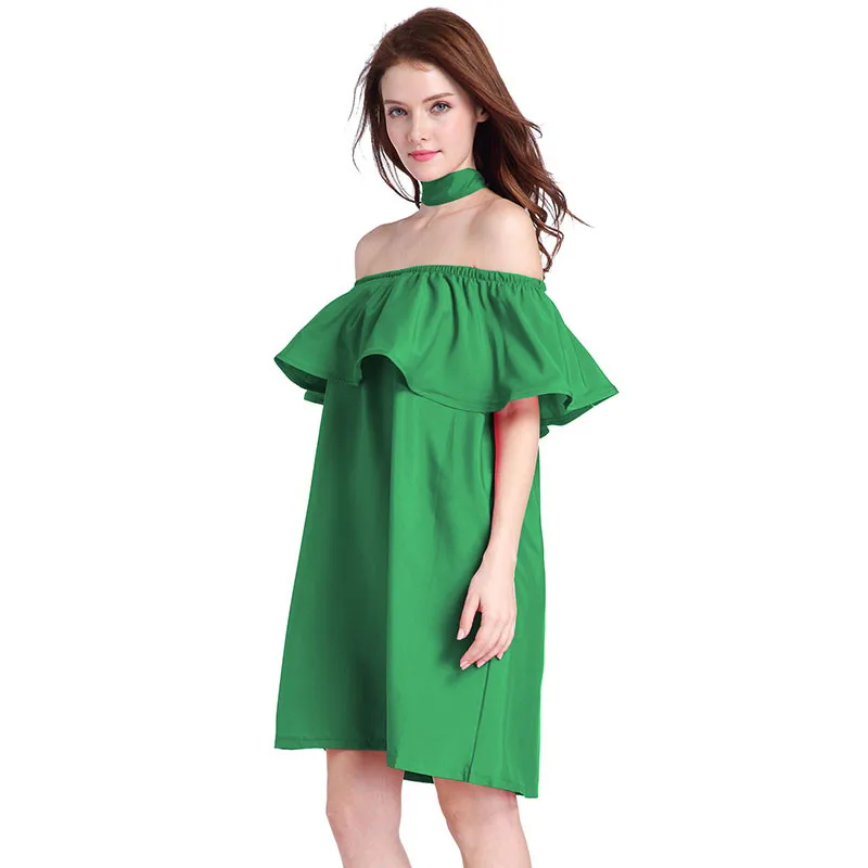 Ahamgen Ruffles Slash Neck Women Dress Summer Style Off Shoulder Sexy Dresses Vestidos White Tube Beach Dress Cotton06