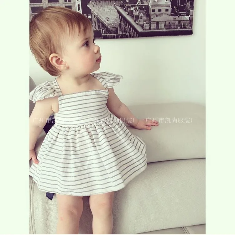 

2019 Summer Kids Clothes Spanish Children's Striped Dress Girl's Suit Princess Dress Big Bow Knot+Shorts 2pcs Set